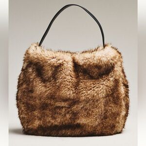 Faux Fur slouchy Bucket Tote Bag